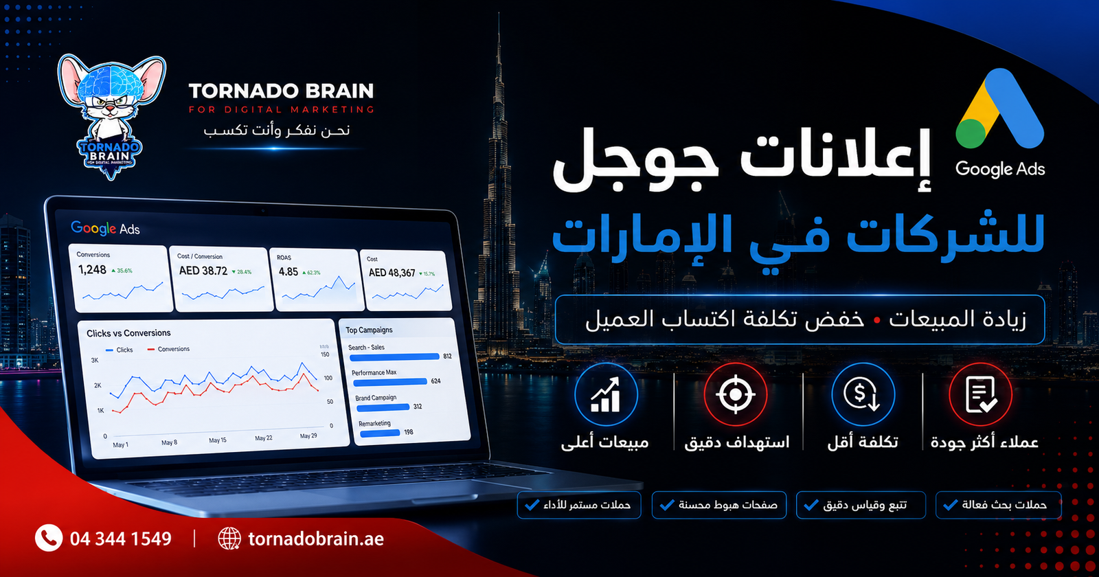 إعلانات جوجل في الإمارات: دليل زيادة المبيعات وخفض تكلفة اكتساب العميل